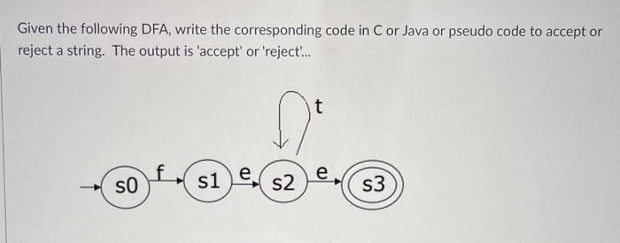 Solved Given the following DFA, write the corresponding code | Chegg.com