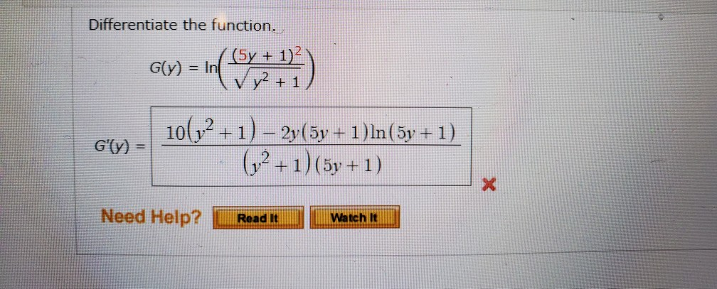 Solved Differentiate The Function 5y 1 2 G Y In V Chegg Com