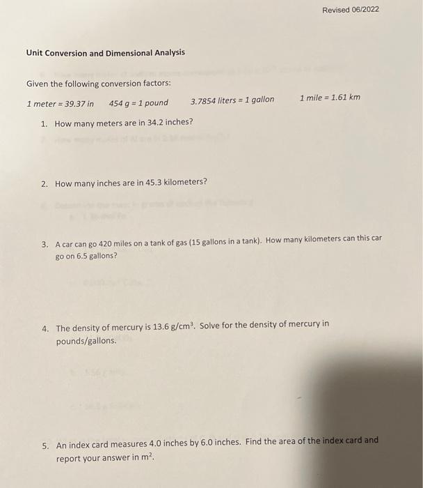 Solved Revised 06 2022 lit Conversion and Dimensional Chegg