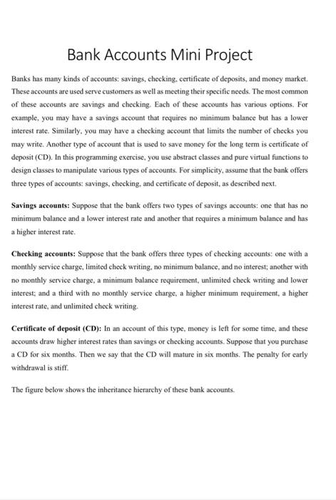 Solved Bank Accounts Mini Project Banks has many kinds of | Chegg.com