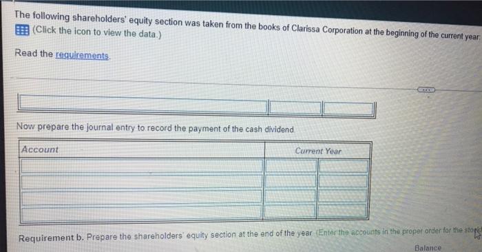 Solved - X The Following Shareholders Equity Section Was | Chegg.com