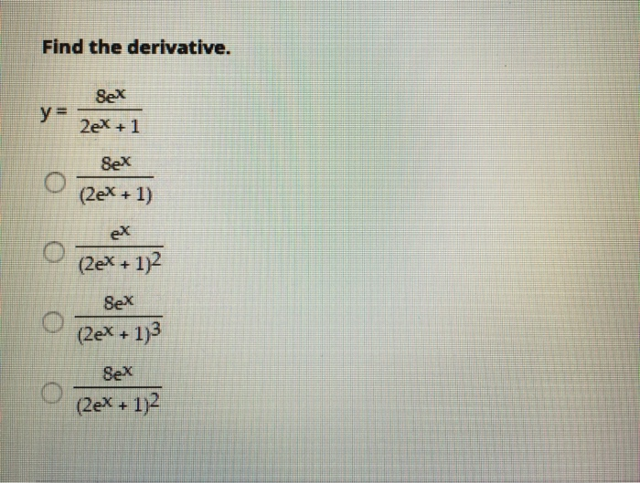 Solved Find The Derivative Sex 2ex 1 Sex 2x 1 Ex 2ex 6813