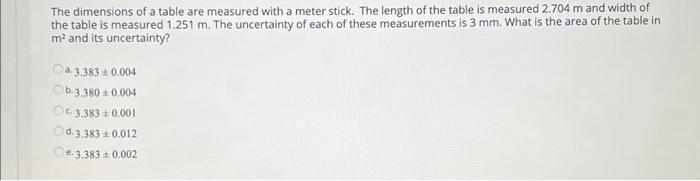 Solved The dimensions of a table are measured with a meter | Chegg.com