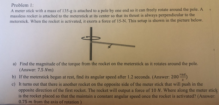 Solved Problem 1: A meter stick with a mass of 135-g is | Chegg.com