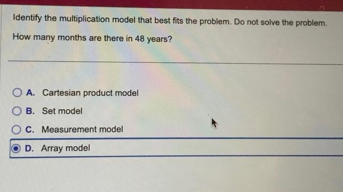 Solved Identify the multiplication model that best fits the | Chegg.com