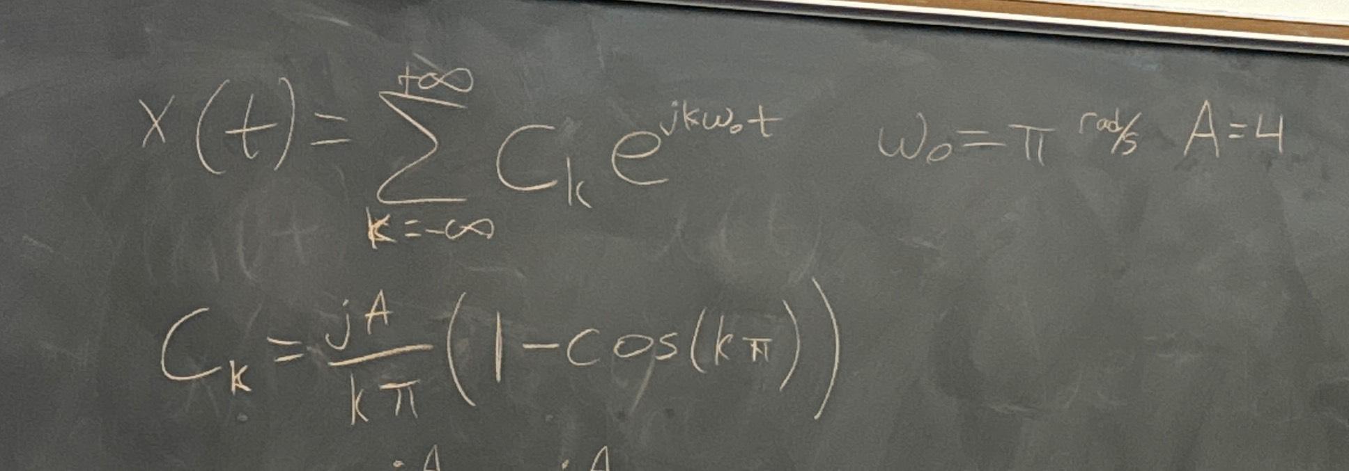 Solved x(t)=∑k=-∞∞Ckejω0t,ω0=π Rads A=4Ck=jAkπ(1-cos(kπ)) | Chegg.com