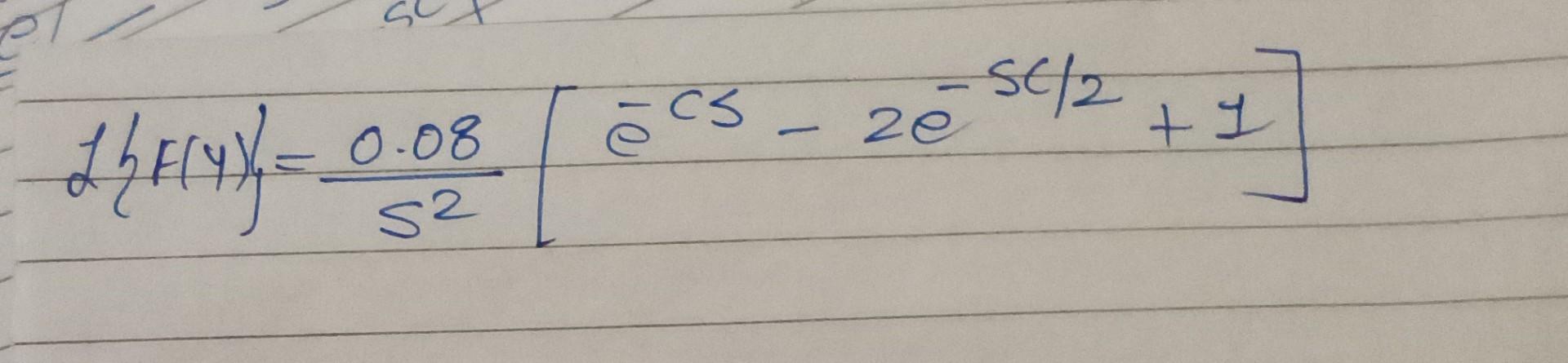Solved 1{f(y)}=s20.08[e−cs−2e−sc/2+1] | Chegg.com