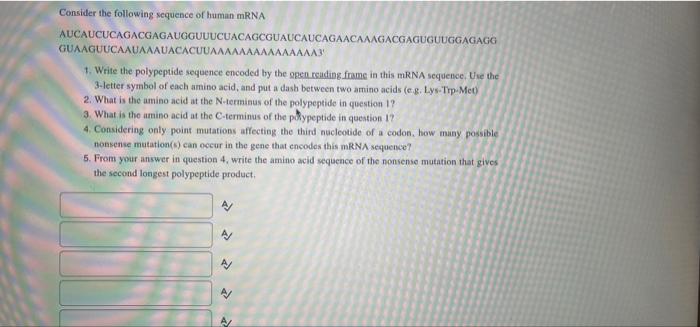 Solved Consider The Following Sequence Of Human MRNA | Chegg.com