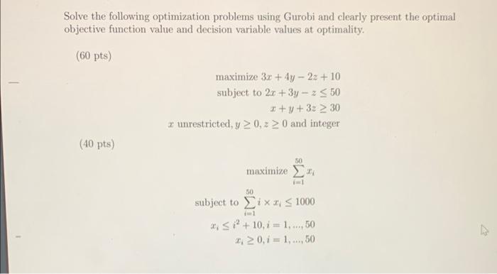 Solved Solve The Following Optimization Problems Using | Chegg.com