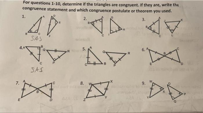 Solved For questions 1-10, determine if the triangles are | Chegg.com
