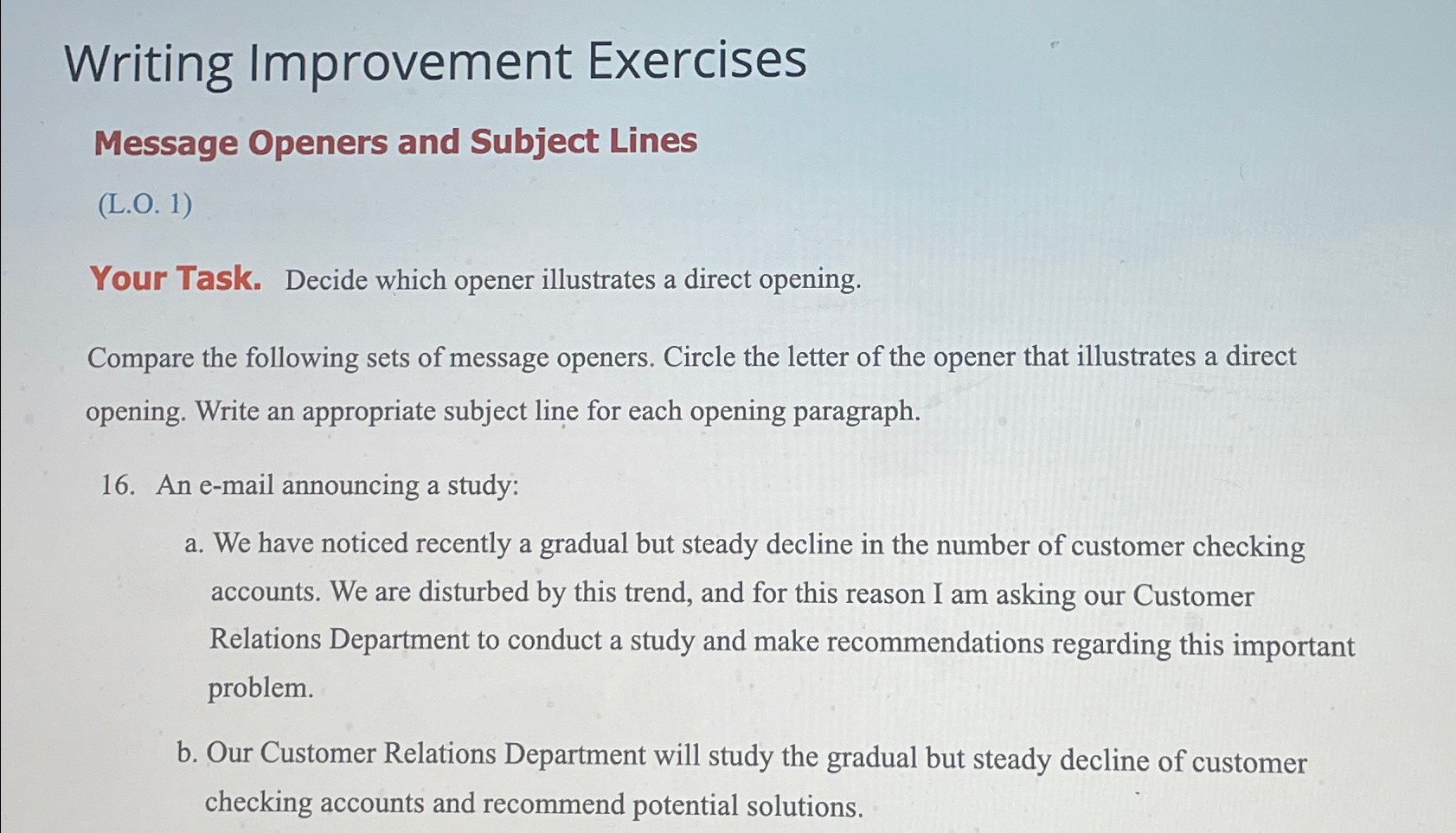 Solved Writing Improvement ExercisesMessage Openers and