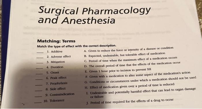 Solved Surgical Pharmacology And Anesthesia Matching: Terms | Chegg.com