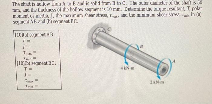 Solved The Shaft Is Hollow From A To B And Is Solid From B | Chegg.com