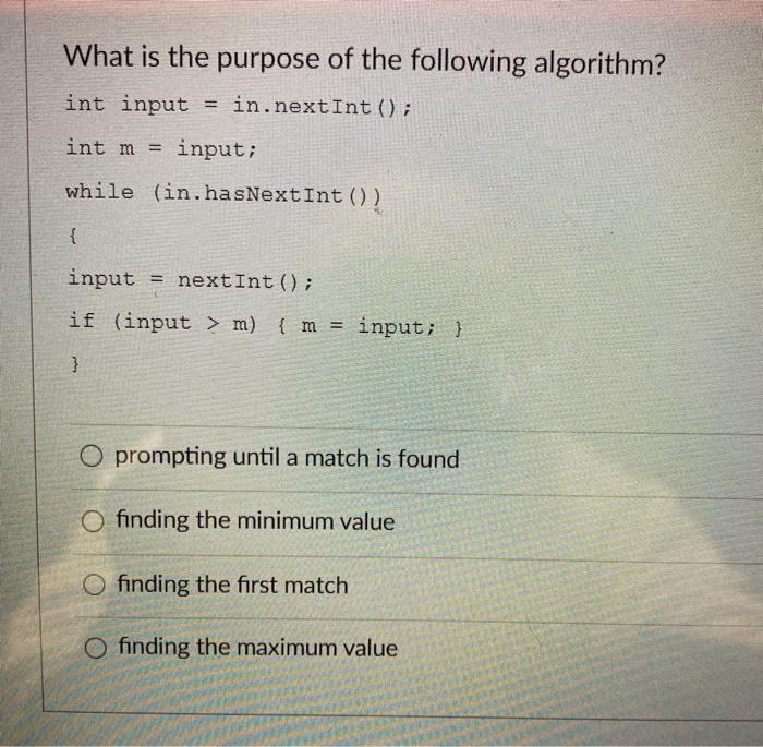 Solved What is the purpose of the following algorithm? int | Chegg.com