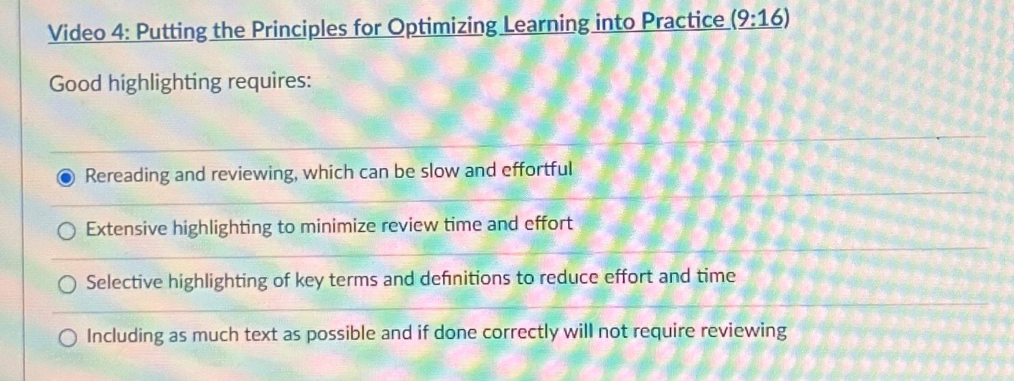 Solved Video 4 Putting the Principles for Optimizing