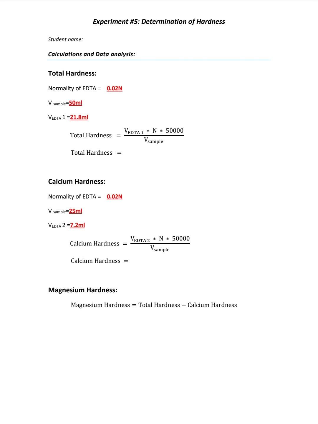 Solved Experiment 5 Determination of Hardness Student