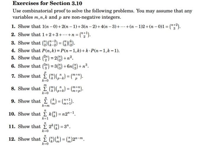 Solved Exercises for Section 3.10 Use combinatorial proof to | Chegg.com
