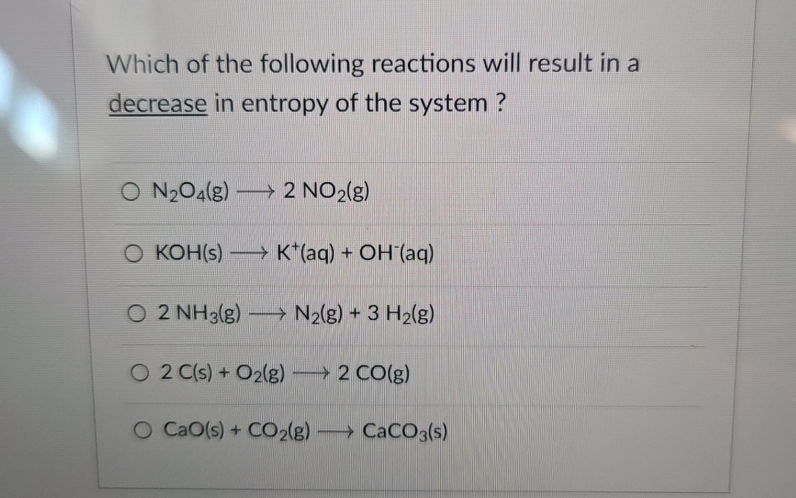 Solved Which of the following reactions will result in a | Chegg.com