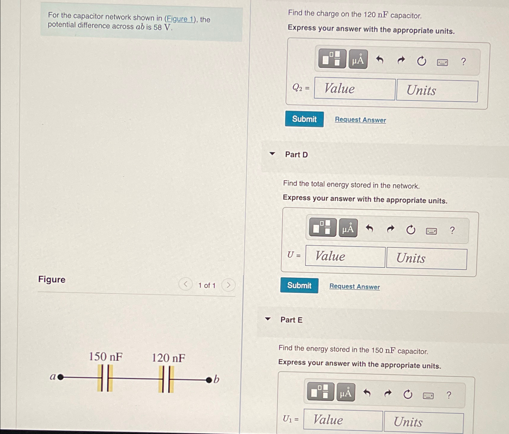 Solved For the capacitor network shown in (Figure 1), ﻿the | Chegg.com