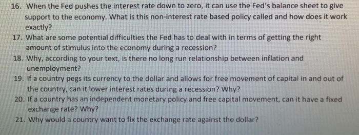 16. When The Fed Pushes The Interest Rate Down To | Chegg.com