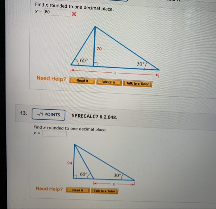 Solved Find x rounded to one decimal place. x = 80 60° 30° | Chegg.com