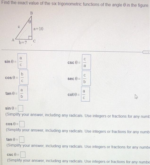 Solved Find The Exact Value Of The Six Trigonometric 3412