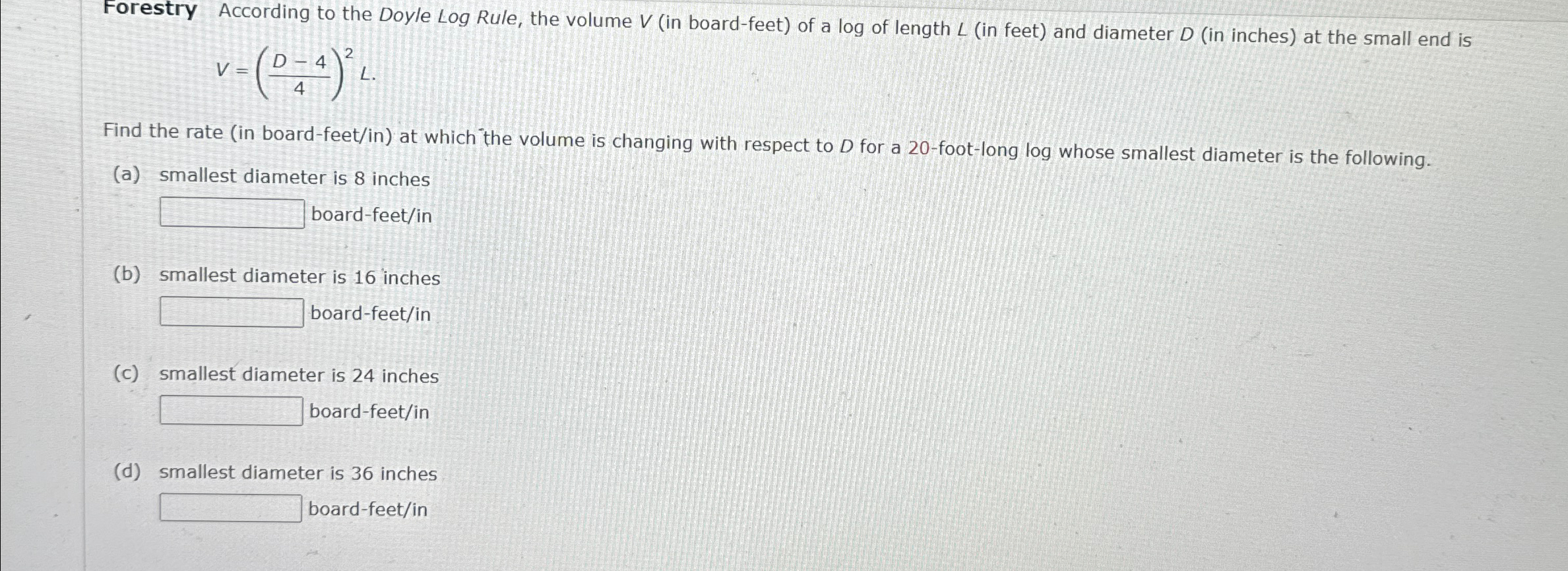Solved forestry according to the doyle log rule the volume chegg
