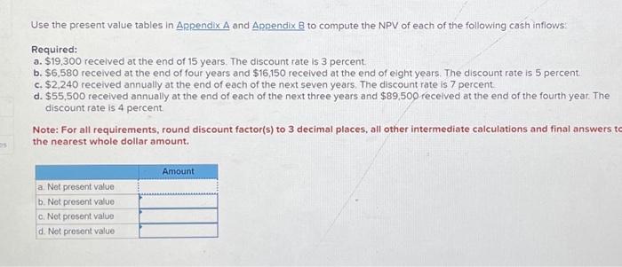 Solved Use the present value tables in AppendixA and | Chegg.com