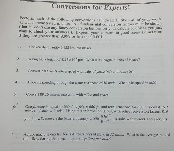 Solved Conversions for Experts! Perform each of the | Chegg.com
