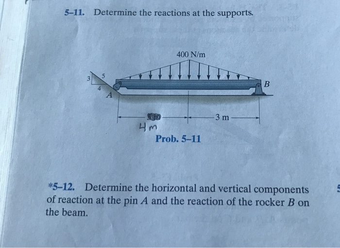 (Solved) : 5 11 Determine Reactions Supports 400 N M Sud 3m Prob 5 11 5 ...