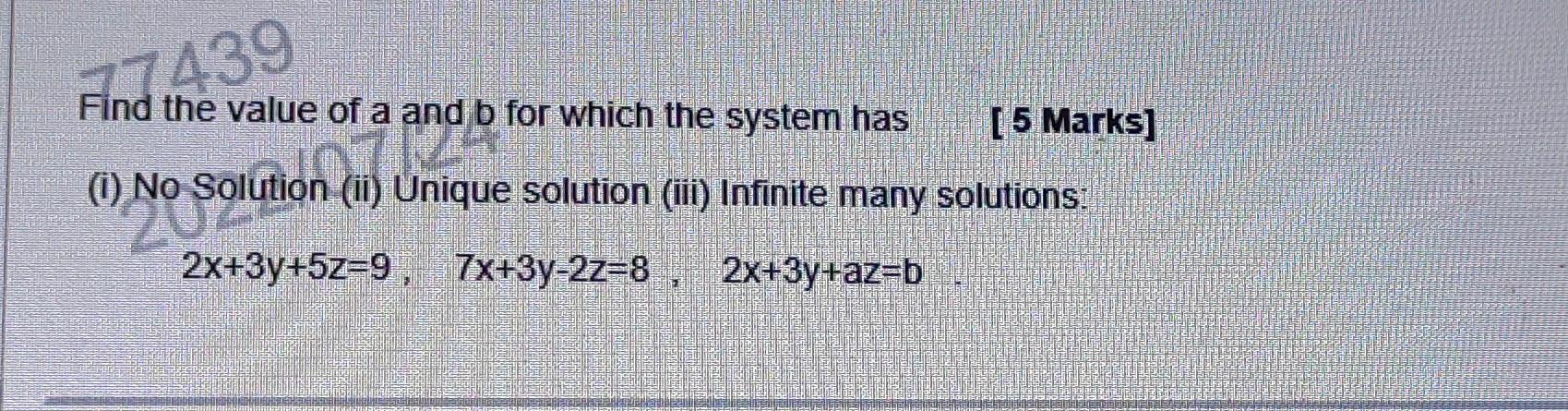 Solved Find The Value Of A And B For Which The System Has [ | Chegg.com