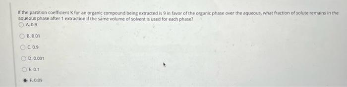 Solved If the partition coefficient K for an organic | Chegg.com