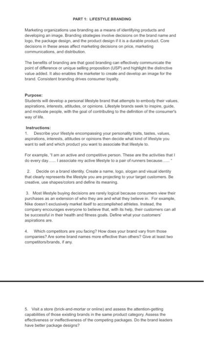 Solved PART 1: LIFESTYLE BRANDING Marketing organizations | Chegg.com