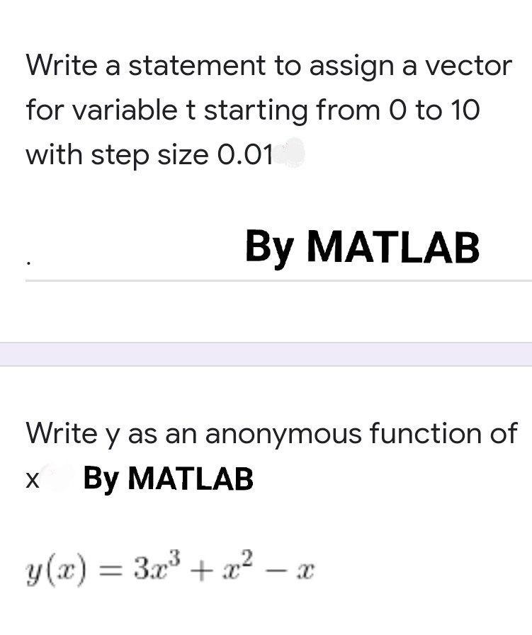 Solved Write a statement to assign a vector for variable t | Chegg.com