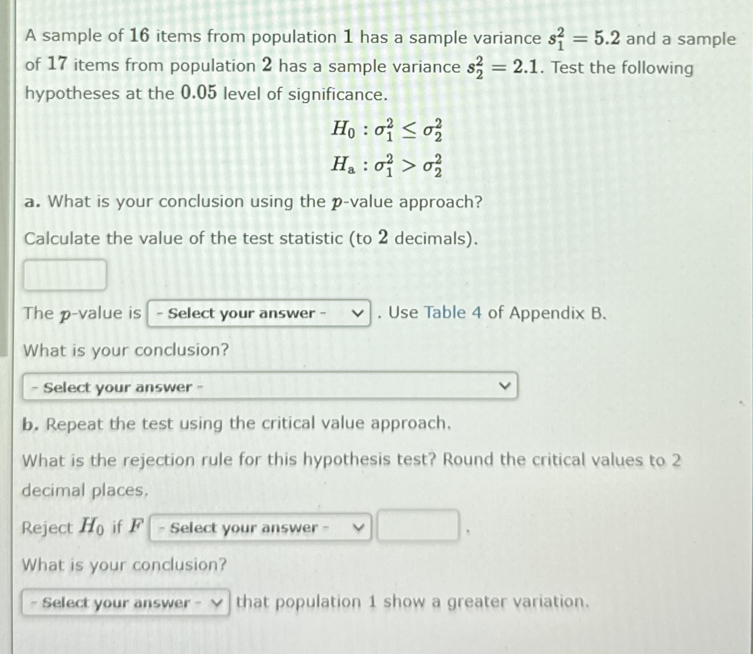 Solved A sample of 16 ﻿items from population 1 ﻿has a sample | Chegg.com