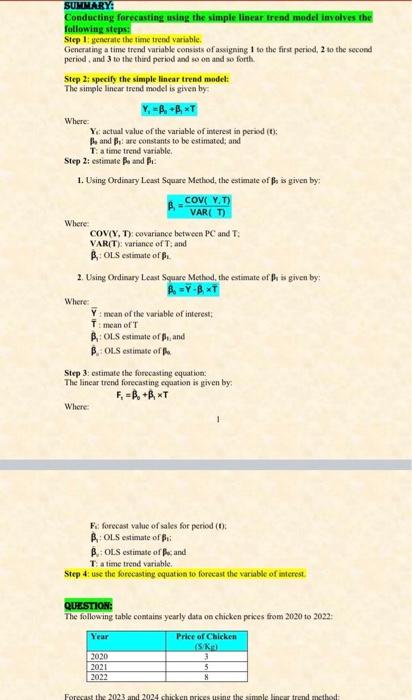 Solved SUMMARY: Conducting forecasting using the simple | Chegg.com