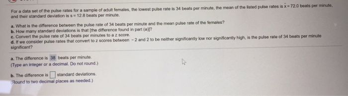 Solved For a data set of the pulse rates for a sample of | Chegg.com