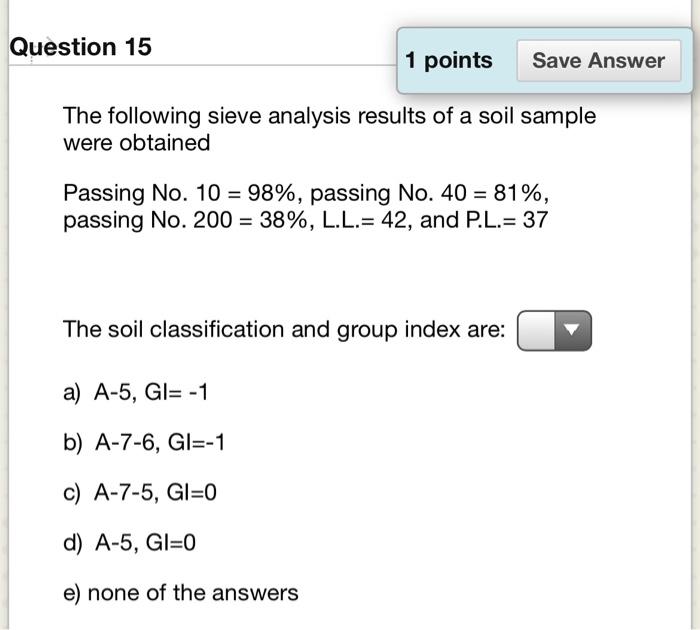 Solved Question 15 1 points Save Answer The following sieve | Chegg.com