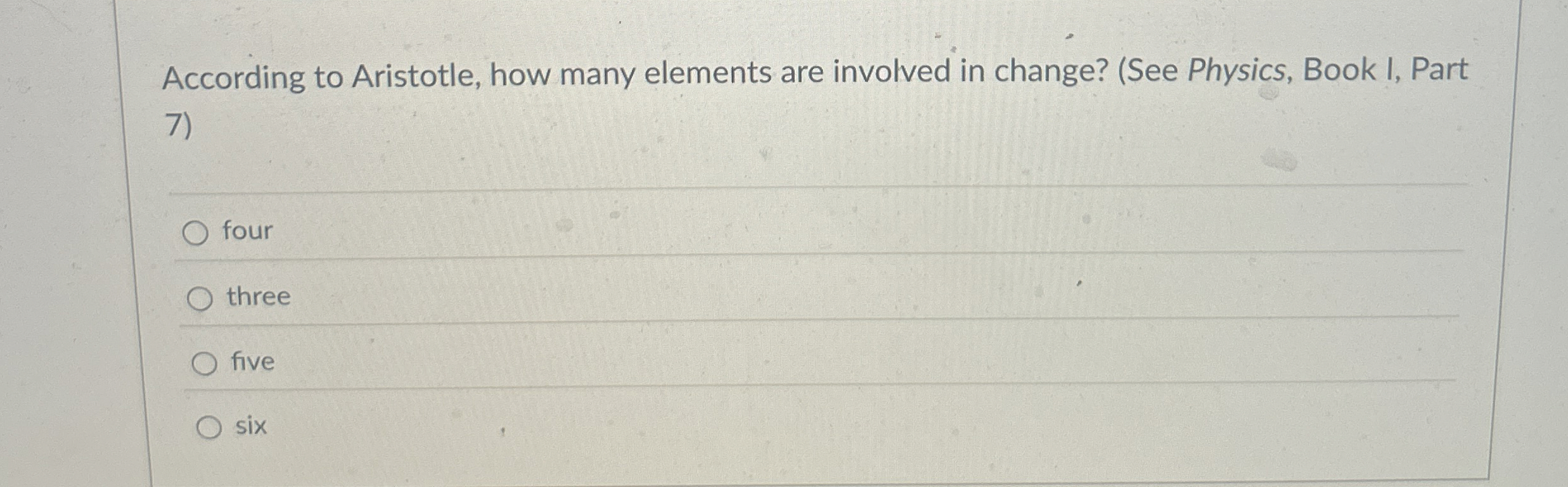 Solved According to Aristotle, how many elements are | Chegg.com