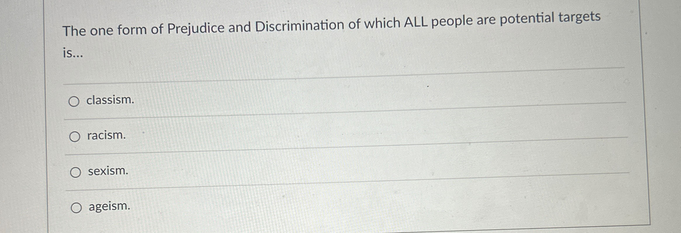 Solved The one form of Prejudice and Discrimination of which | Chegg.com
