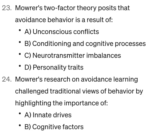 Solved Mowrer's Two-factor Theory Posits That Avoidance 