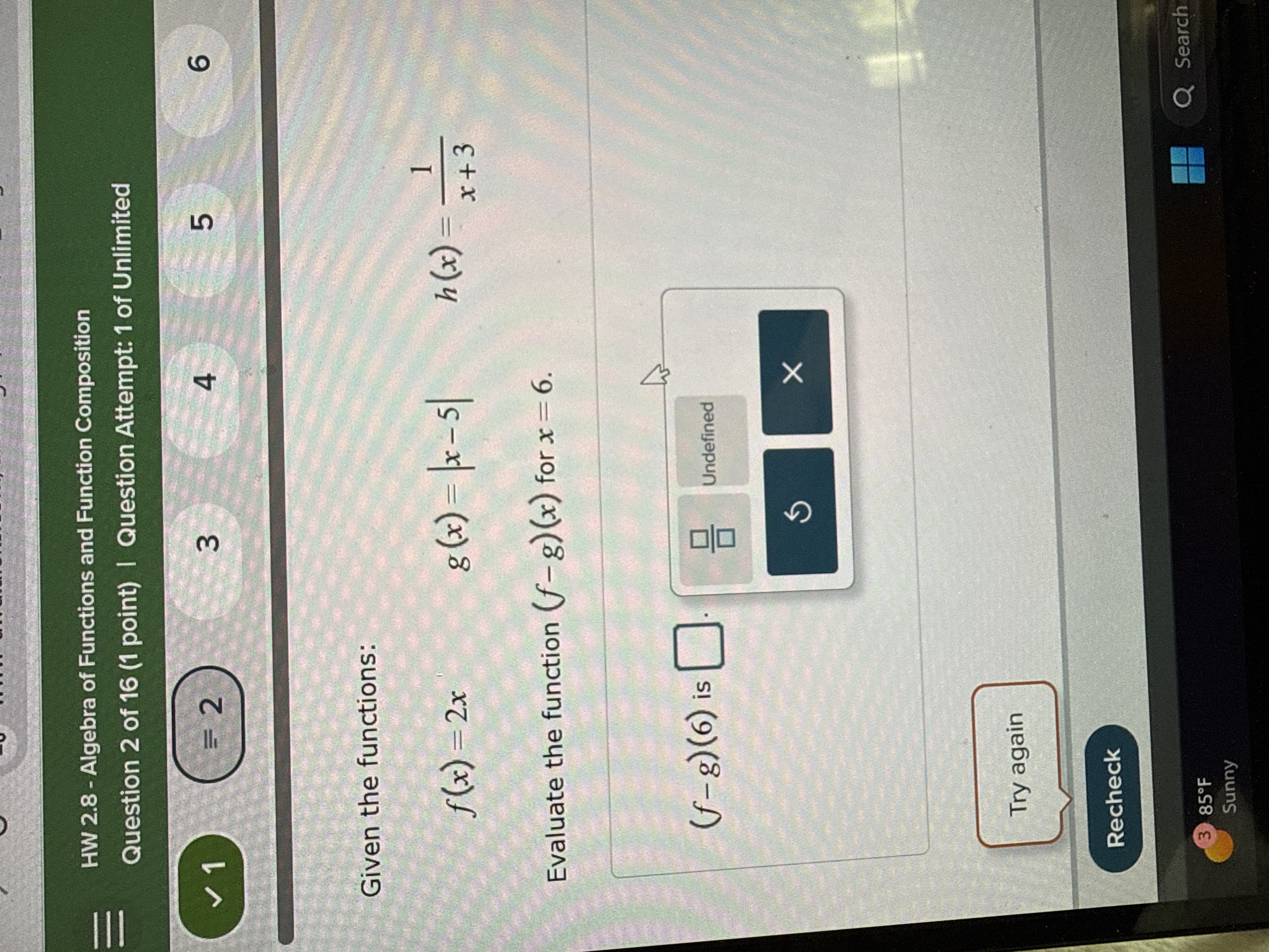 Solved HW 2.8 - ﻿Algebra of ﻿Functions and Function | Chegg.com