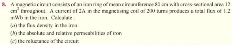 Solved 8. A magnetic circuit consists of an iron ring of | Chegg.com