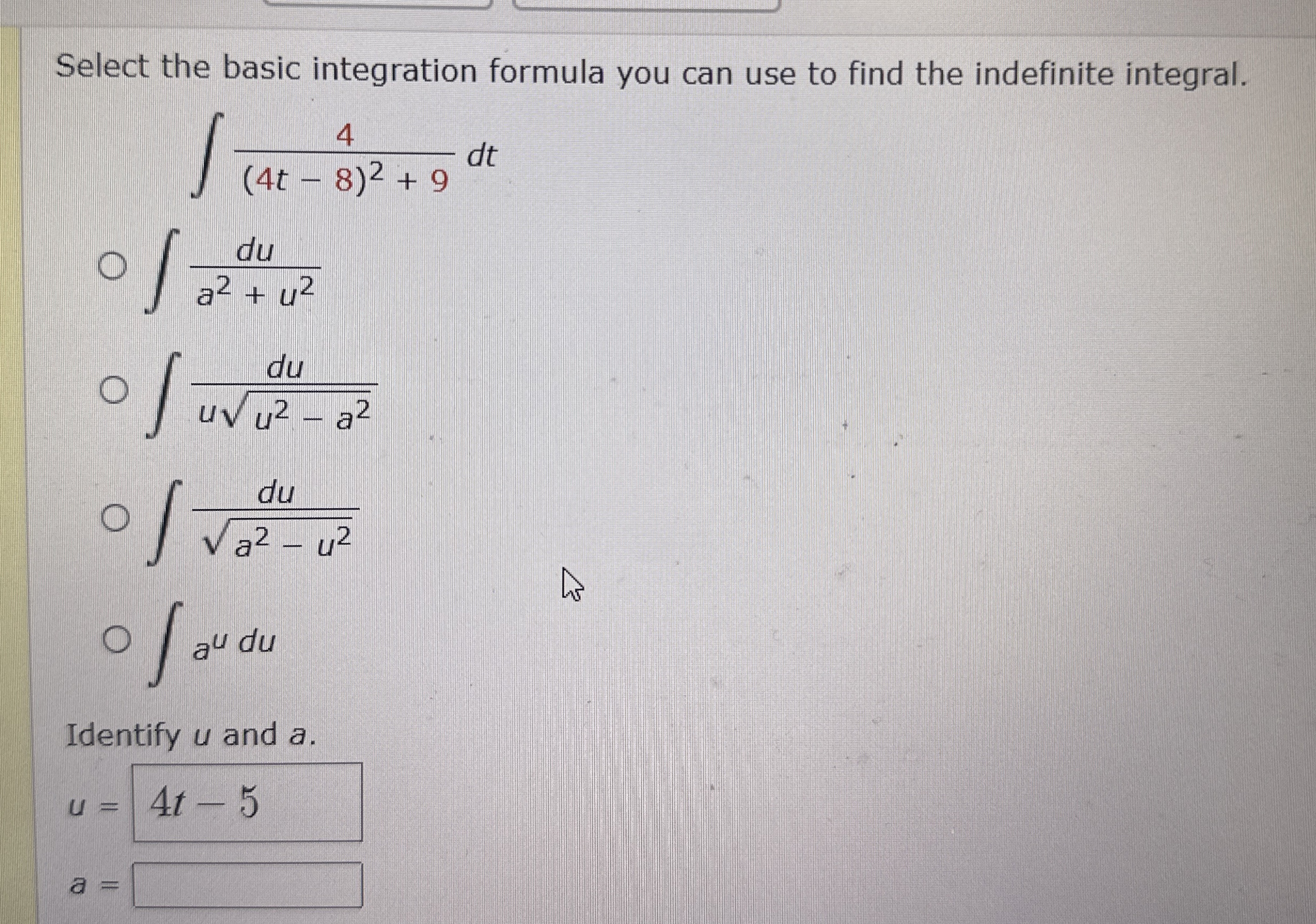 Solved Select the basic integration formula you can use to | Chegg.com