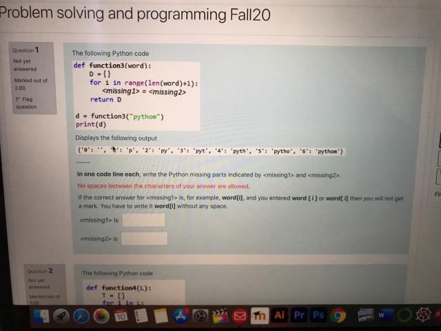 Solved Problem solving and programming Fall20 Question 1 1 | Chegg.com
