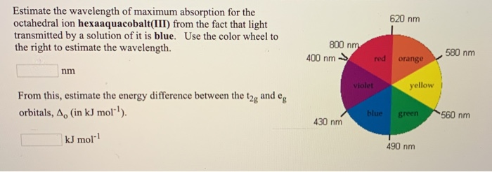 Solved 620 nm Estimate the wavelength of maximum absorption | Chegg.com