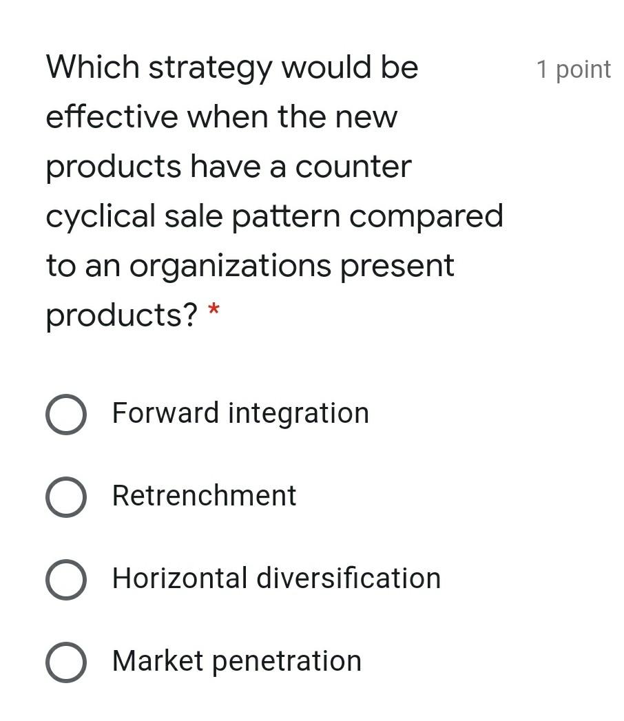 Solved 1 point Which strategy would be effective when the | Chegg.com
