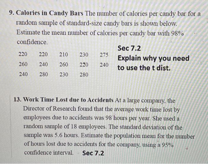 Solved 9. Calories in Candy Bars The number of calories per | Chegg.com