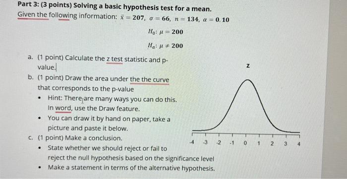 Solved Part 3: (3 points) Solving a basic hypothesis test | Chegg.com