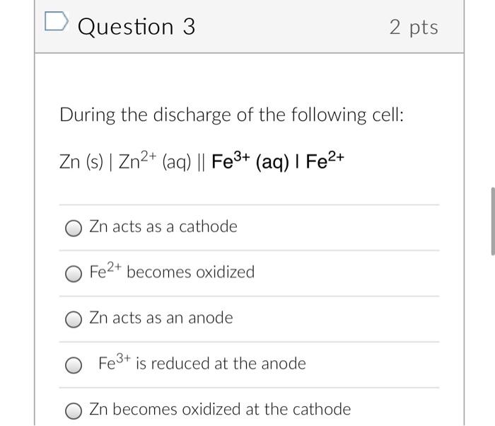 Solved During The Discharge Of The Following Cell: | Chegg.com